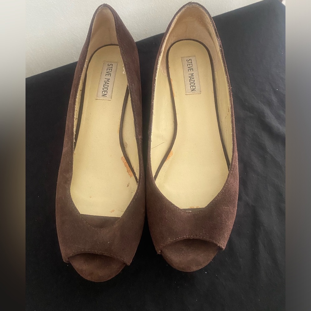 Brown Suede Steve Madden Peep Toe Flats
